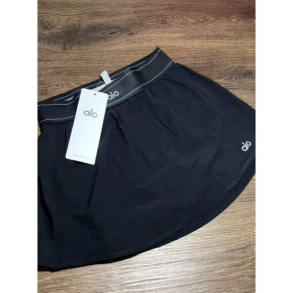 NWT Alo Yoga Match Point Tennis Skirt – Black (Size L) 🎾🖤🩳